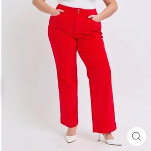 Judy Blue High Waist Corduroy Trouser Wide-Leg Ruby Pants